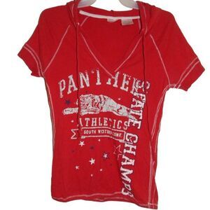 NO BOUNDARIES women's junior's small 3/5 vintage red Panthers hooded y2k tee